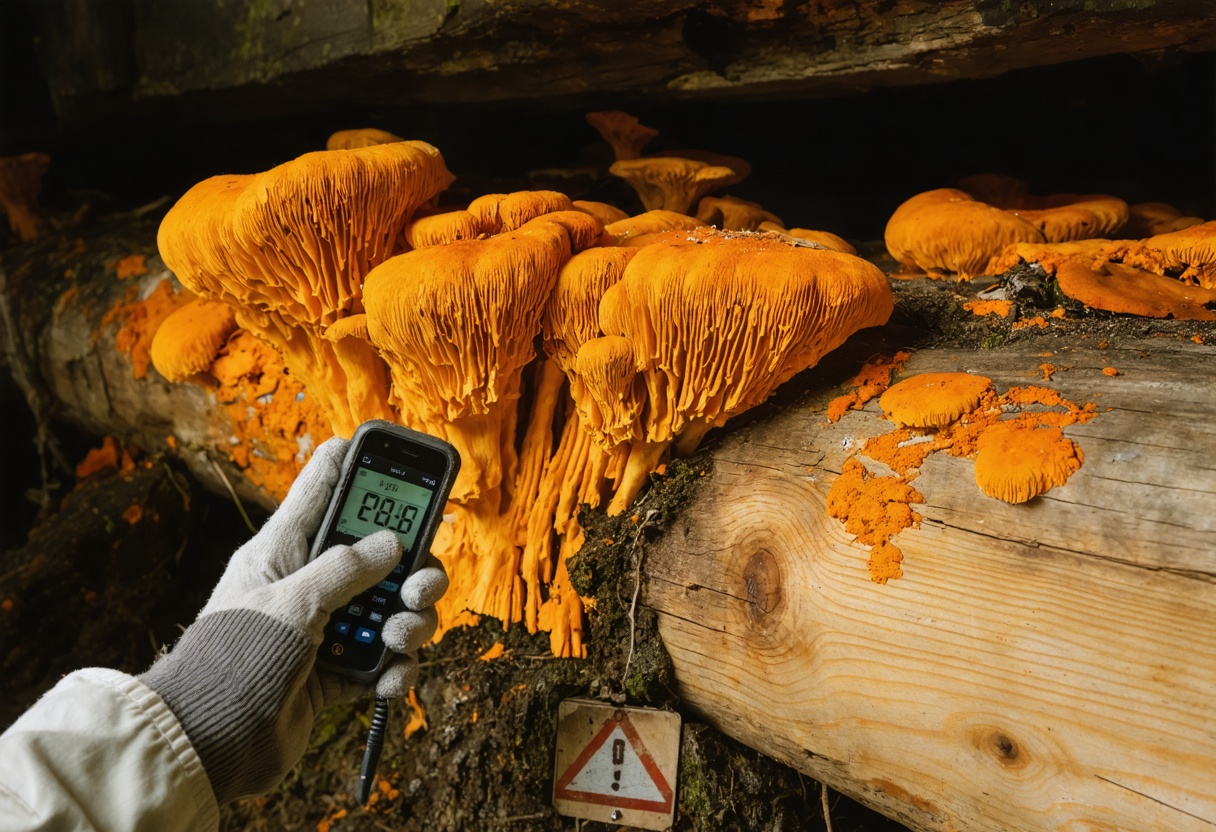 champignon orange sur bois mort